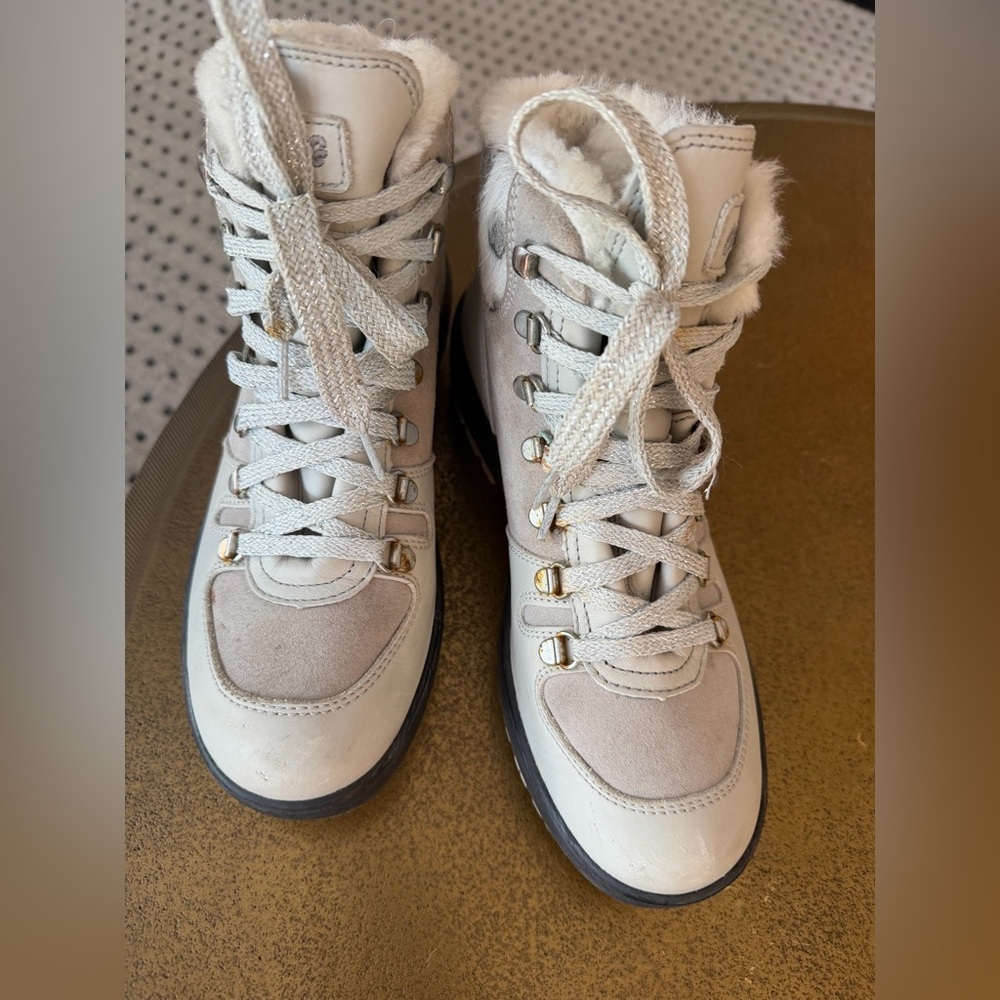 Olang Shearling-Lined Winter Boots w/ Pivot Ice Grips — Light Grey — Size 40